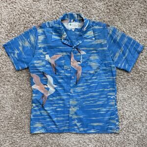 Vintage Waikiki Holiday Hawaiian Shirt SS Button Up Blue AOP Birds Men’s Size L